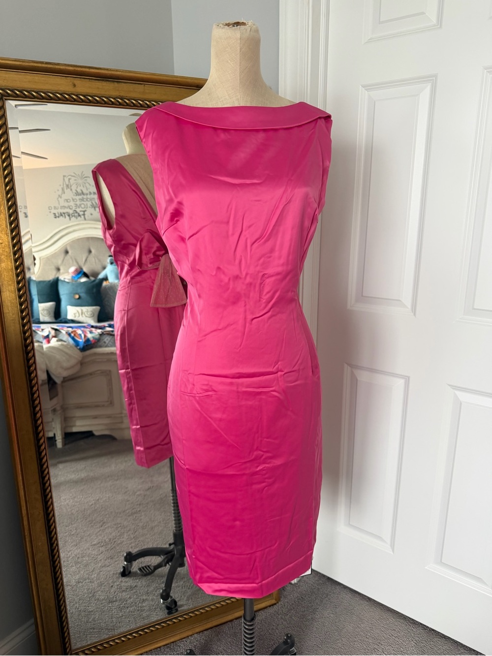 Classic Boatneck Midi Dress in Bright Pink